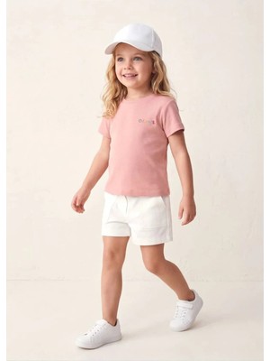 OZMOZ Organik Nakışlı Pembe Yazlık Minik Kız Çocuk Tshirt