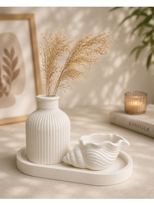 Masalsı Concept  3 Parçalı Dekoratif Set  Pampas Vazo Dekoratif Tabak Istiridye  3 Parça