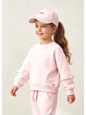 OZMOZ Organik Dantelli Pembe Minik Kız Çocuk Sweatshirt