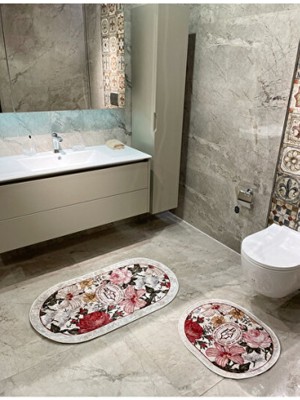 Empressco 2'li Çiçek Desenli Banyo Paspası Seti 60X100 ve 60X50