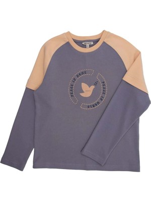 OZMOZ Organik Pamuk Çift Renk Uzun Kollu Baskılı Kışlık Erkek Çocuk Sweatshirt