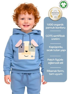 OZMOZ Organik Kapüşonlu Mavi Minik Erkek Çocuk Sweatshirt