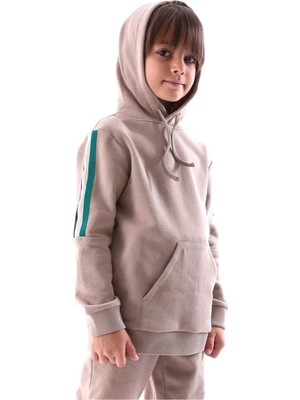 OZMOZ Organik Açık Kahve Kapüşonlu Şardonlu Kışlık Erkek Çocuk Sweat