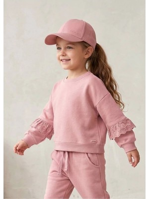 OZMOZ Organik Dantelli Gül Kurusu Minik Kız Çocuk Sweatshirt