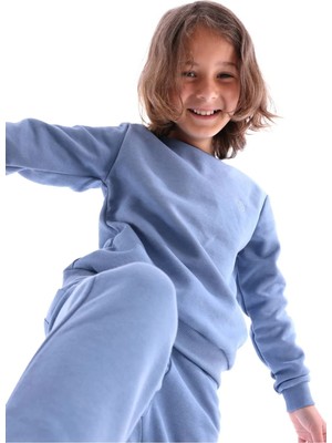 OZMOZ Organik Mavi Logo Nakışlı Kışlık Erkek Çocuk Sweatshirt