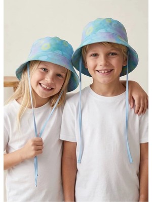 OZMOZ %100 Pamuk Renkli Mavi Yazlık Unisex Çocuk Bucket Şapka