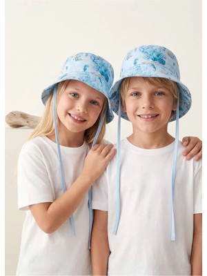 OZMOZ %100 Pamuk Okyanus Temalı Mavi Yazlık Unisex Çocuk Bucket Şapka