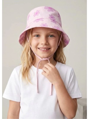 OZMOZ %100 Pamuk Pembe Çiçekli Yazlık Kız Çocuk Bucket Şapka