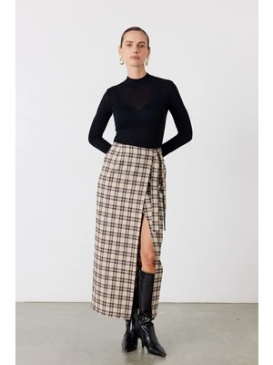 Facette Vela Kareli Midi Etek Bej