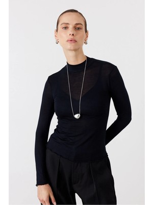 Facette Pamuklu Transparan Dik Yaka Body Siyah