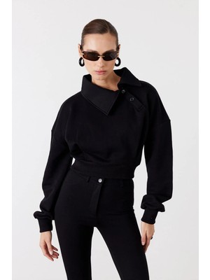 Facette Pulse Crop Sweatshirt Siyah