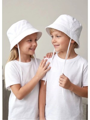 OZMOZ %100 Pamuk Beyaz Yazlık Unisex Çocuk Bucket Şapka