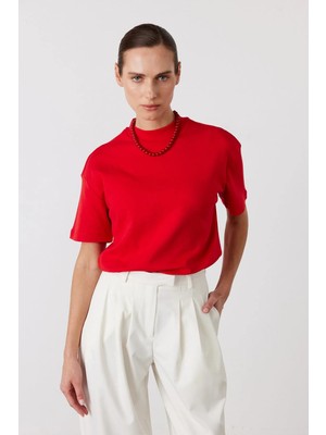 Facette Core Dik Yaka Kısa Kollu T-Shirt Kırmızı