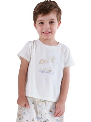 OZMOZ Organik Beyaz Deniz Temalı Minik Erkek Çocuk Tshirt
