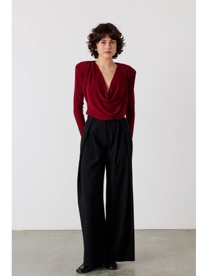 Facette Sienna Pileli Pantolon Siyah