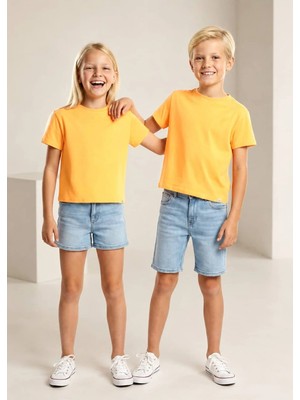 OZMOZ Organik Koyu Sarı Basic Yazlık Unisex Çocuk Tshirt