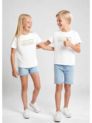 OZMOZ Organik Pamuk Şerit Baskılı Unisex Çocuk Tshirt