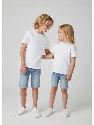 OZMOZ Organik Beyaz Basic Yazlık Unisex Çocuk Tshirt