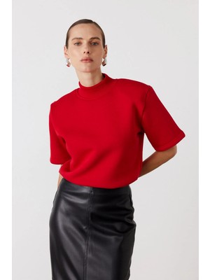 Facette Dik Yaka Zıbınlı Sweatshirt Kırmızı