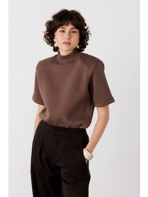 Facette Dik Yaka Zıbınlı Sweatshirt Vizon