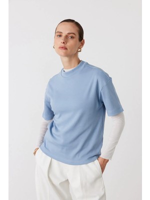 Facette Core Dik Yaka Kısa Kollu T-Shirt Mavi
