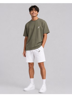 Backlain Mod Style Logo Erkek Oversize 2'li Takım Şort %100 Pamuk Rahat Kalıp