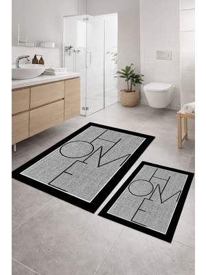 Empressco Yıkanabilir ve Kaymaz Ikili Banyo Paspası, Jüt Görünümlü, 40X60 + 60X90 cm