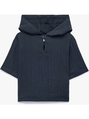 Koton Oversize Kısa Kollu Pamuklu Kapşonlu Müslin Gömlek