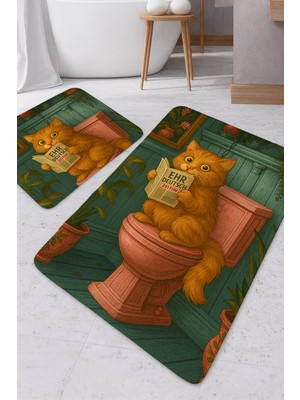 Empressco Modern Gazete Okuyan Kedi Tasarımlı Banyo Paspası, Şık ve Kullanışlı