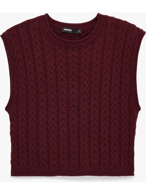 Koton Kolsuz Bisiklet Yaka Saç Örgü Crop Süveter