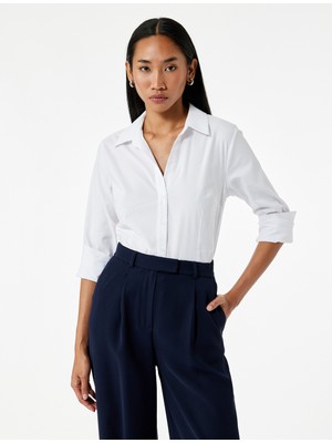 Koton Slim Fit Düğmeli Klasik Yaka Uzun Kollu Poplin Gömlek