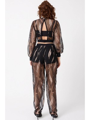 Çamaşır Kenti Bralet Sütyen Transparan Gömlek ve Pantolon Takım Siyah (MGP32486)