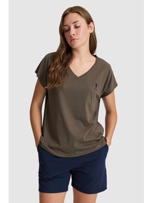 U.s. Polo Assn. Kadın Koyu Haki Tişört Basic 50323541-VR111