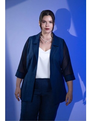 Roxxlen Kadın Büyük Beden Şifon Kol Blazer Ceket