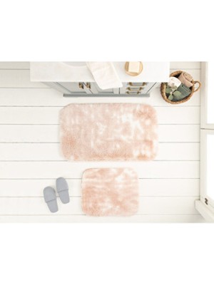 Empressco Yumuşak ve Şık 2'li Banyo Paspası, Beyaz ve Pudra Renkleri, 60X100 cm