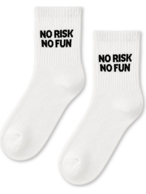 Carnaval Socks No Risk No Fun Yazılı Beyaz Yarım Konç Kısa Çorap