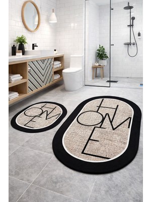 Empressco Yıkanabilir Jüt Görünümlü Oval Banyo Paspası, 40X60+60X90 cm