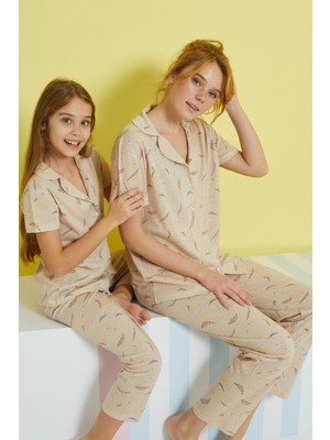 Siyah İnci Çok Renkli Örme Düğmeli Pijama Takım