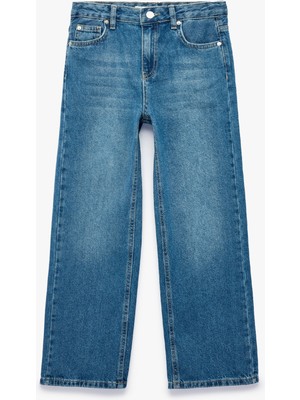Koton Yıldız Detaylı Pamuklu Loose Fit Geniş Paça Denim Pantolon