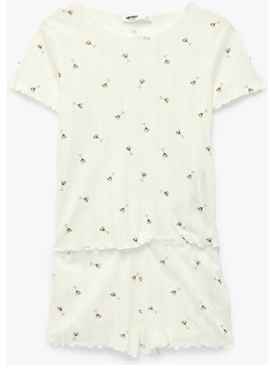 Koton Baskılı Kısa Kollu Bisiklet Yaka Şortlu Pijama Takımı