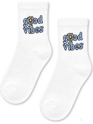 Carnaval Socks Good Vibes Papatya Desenli Beyaz Kısa Çorap