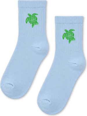 Carnaval Socks Yeşil Kaplumbağa Desenli Açık Mavi Yarım Konç Kısa Çorap