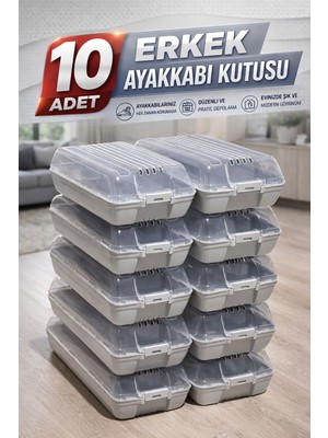 Funny Life 10'lu Erkek Ayakkabı Kutusu Set Şeffaf Kapaklı Düzenleyici Saklama Kutusu Organizer