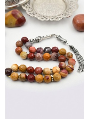 Prestige Gümüş Doğal Mokait Jasper Taşlı Tesbih 925 Ayar Gümüş Püsküllü 10MM Küre Kesim 902765