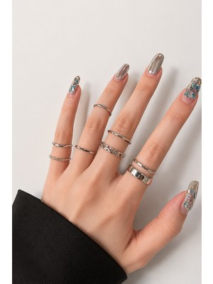 Trend Collection Kadın Gümüş Renk Çoklu Yüzük Seti - Minimal Kombin Yüzük Set