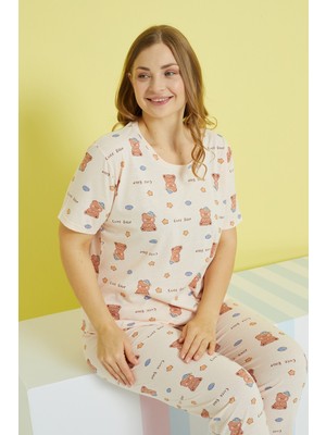 Siyah İnci Çok Renkli Curve Büyük Beden Battal Boy Örme Pijama Takımı