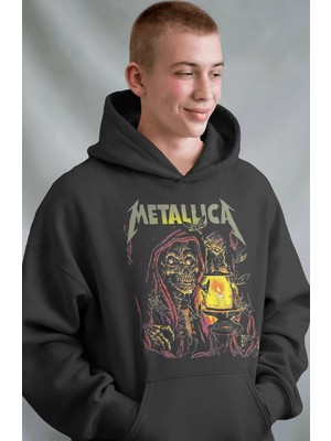 Sevbano Metallica Rock Metal Müzik Grubu Ön Baskılı Unisex Oversize Premium Hoodie