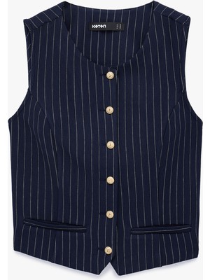 Koton Slim Fit Düğmeli Bisiklet Yaka Çizgili Yelek