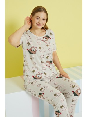 Siyah İnci Çok Renkli Curve Büyük Beden Battal Boy Örme Pijama Takımı