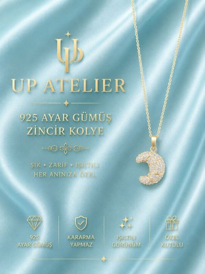 Up Atelier 925 Ayar Gümüş Ithal Zincirli Zirkon Taşlı Hilal Model Kolye